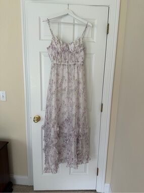 Altar'd State Lavender Floral Ruffle Spaghetti Strap Maxi Dress